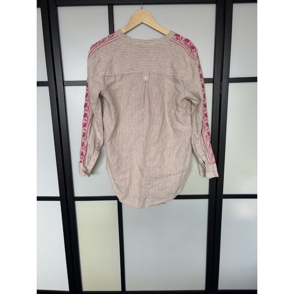 J. Crew Womens Linen Top SMALL Striped Button Up Shirt Embroidery - Picture 12 of 16